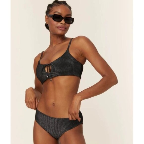 Andie Swim The Waikiki Top Black Ribbed Glitter Size Large - Picture 10 of 12